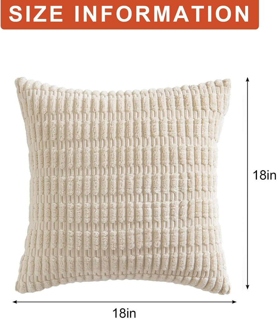Pack of 2 Corduroy Decorative Throw Pillow Covers 18x18 Inch Soft Striped Pillow Covers Modern Farmhouse Home Decor