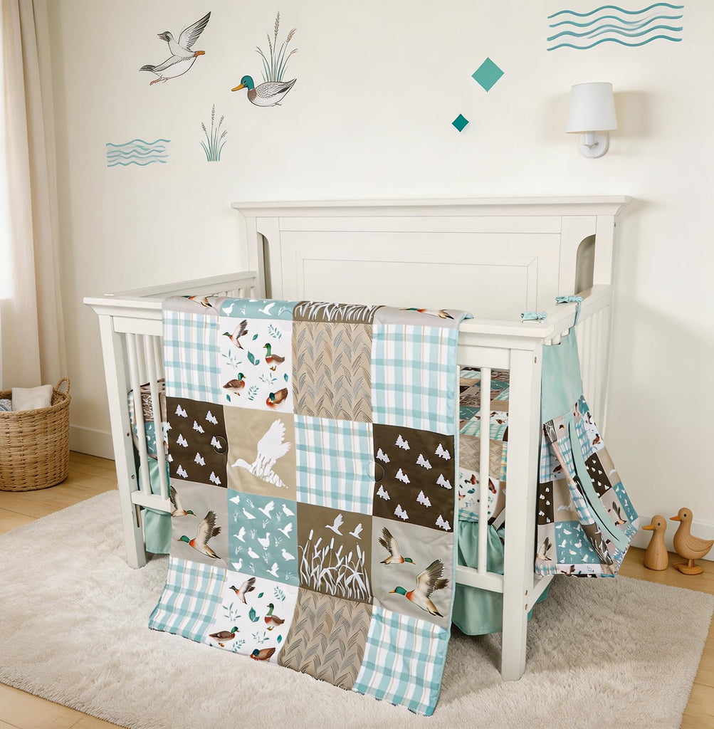 4-Piece Crib Bedding Set for Girls Boys, Baby Crib Bedding Set for Newborn & Infant, Neutral Nursery Bed Set Includes