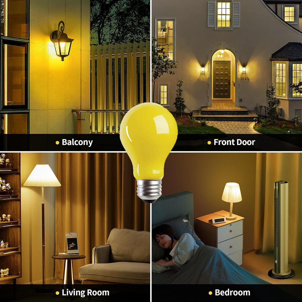 6 Pack 3W A19 LED Bug Light Bulbs Yellow LED Bulb for Outdoor Bug Light Bulb 25W Equivalent 2000K Amber Bedroom Night