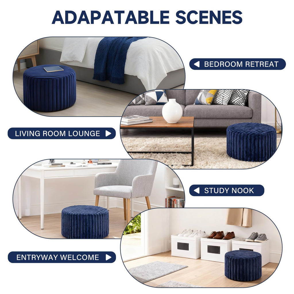 Round Stuffed Pouf Ottoman, Soft Foot Stool with Solid Foam Block