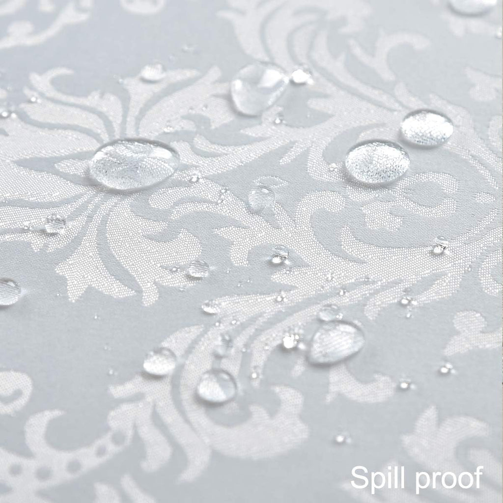 Rectangle Table Cloth - 60 x 120 Inch White Jacquard Tablecloths Damask Design Spillproof Wrinkle Re