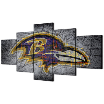 (100X175CM/5PCS) Framed Canvas Print Poster - Ravens emblem showing Baltimore city map - American football Wall Decor