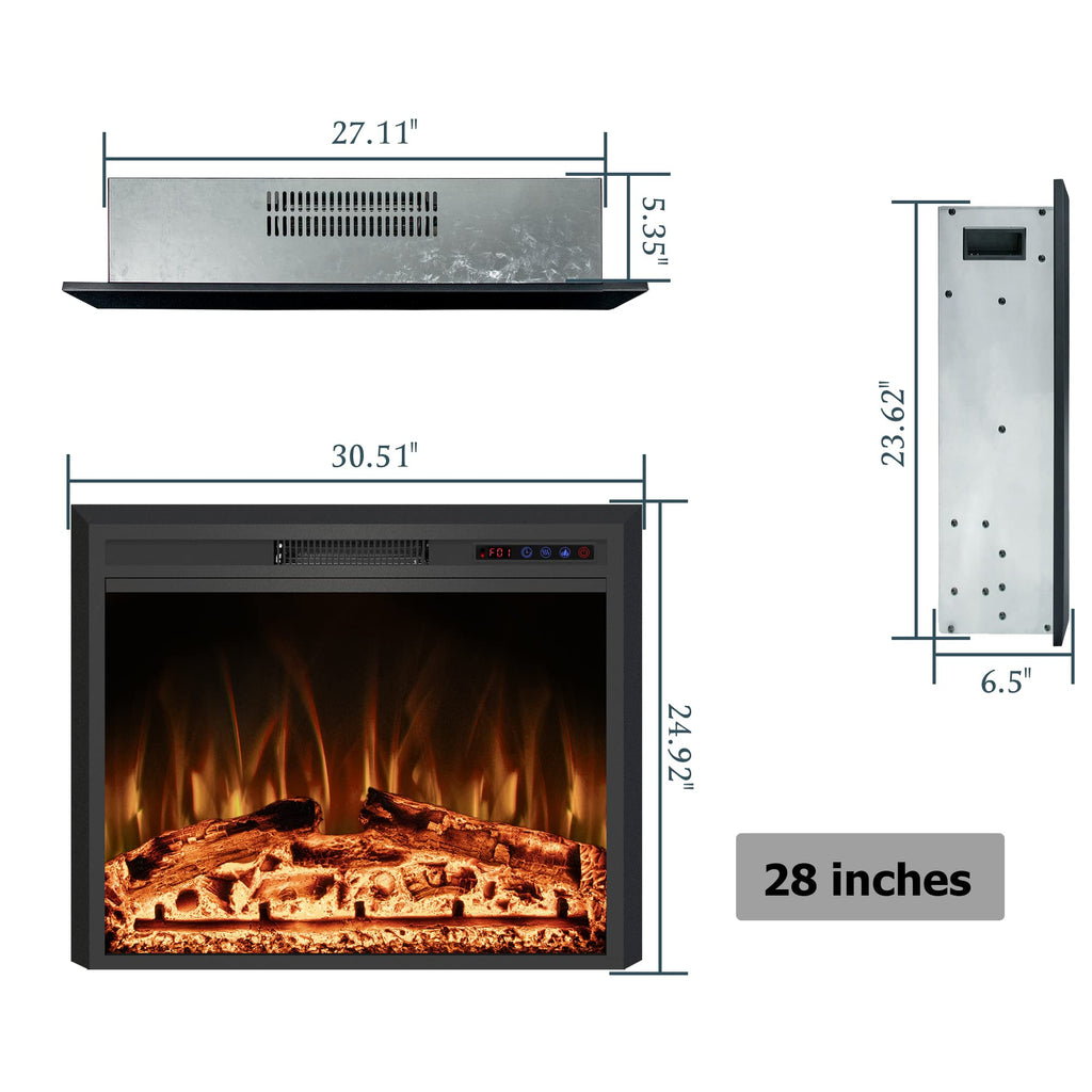 30" Width Electric Fireplace Inserts with Adjustable Flame Colors, Fireplace Heater with Touch Screen & Remote