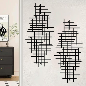 Abstract Geometric Line Metal Wall Decor, Minimalist Black Abstract Line Wall Art Sculpture, 19.6in×8.7in Modern - Set of 2