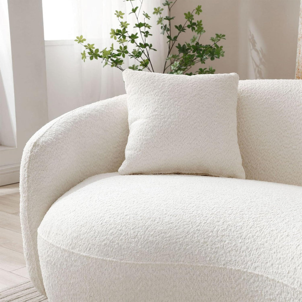 Modern Curved Sofa, 93.6" 4-Seater Boucle Cloud Couch with 3 Pillows, Comfy Upholstered Sofas, Off-White