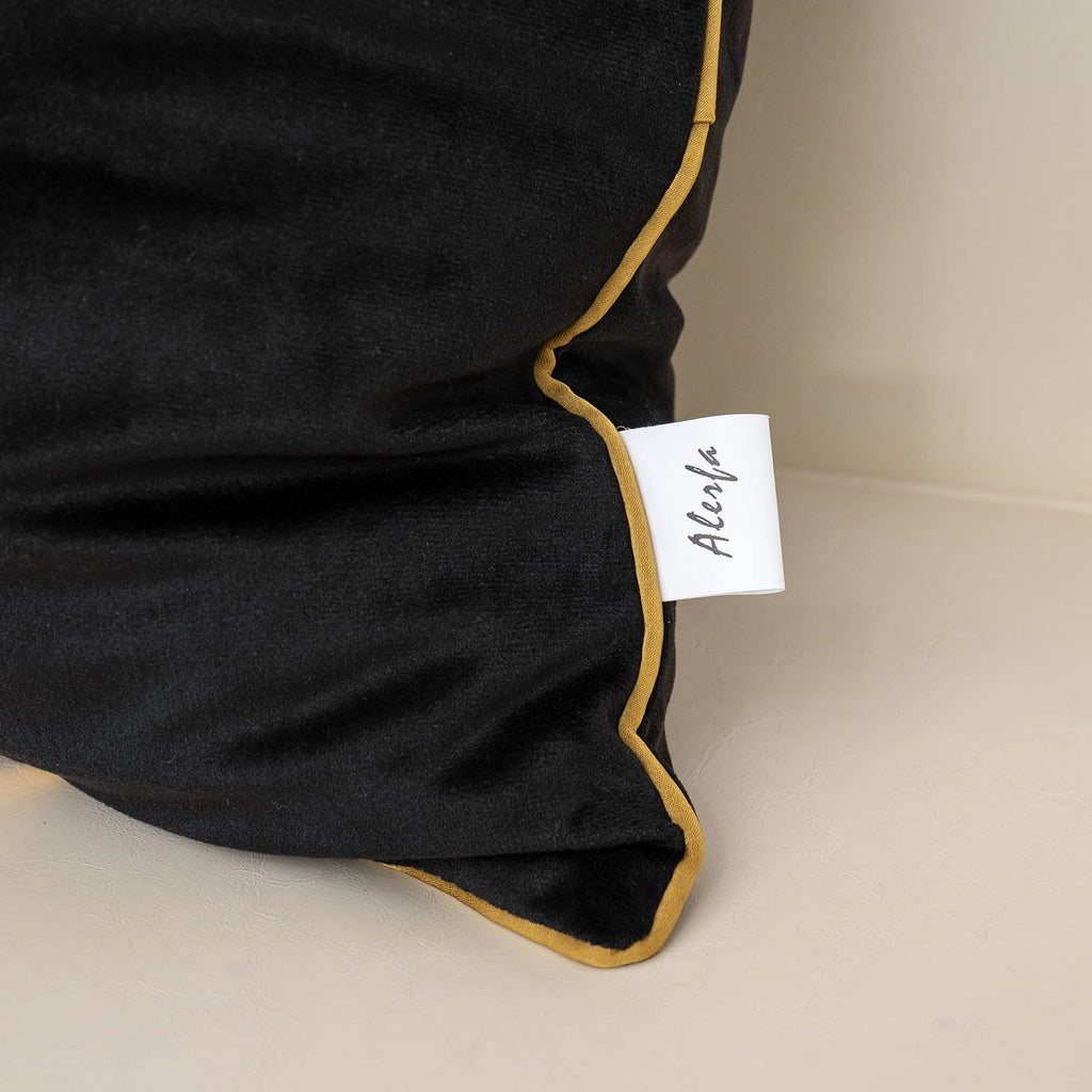 18 x 18 Inch Black Beige Gold Leather Patchwork Velvet & Polyester Cushion Case Luxury Modern Square Throw Pillow