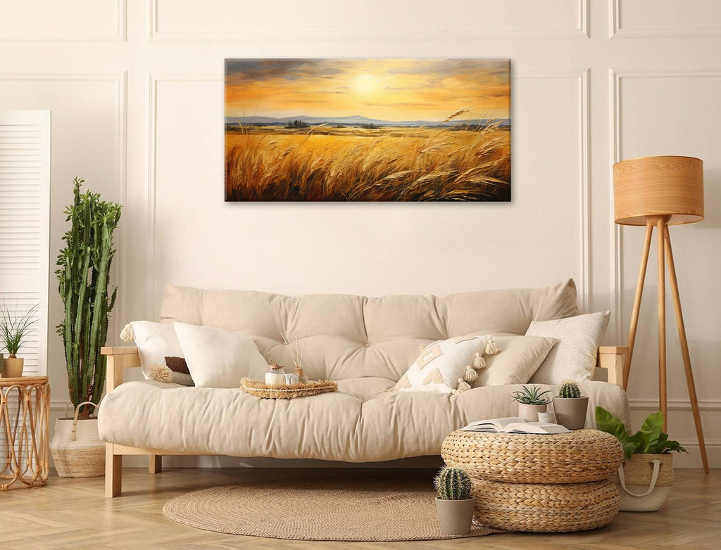 Large Farmhouse Wheat Canvas Art, Rustic Landscape Prints, 20x40
