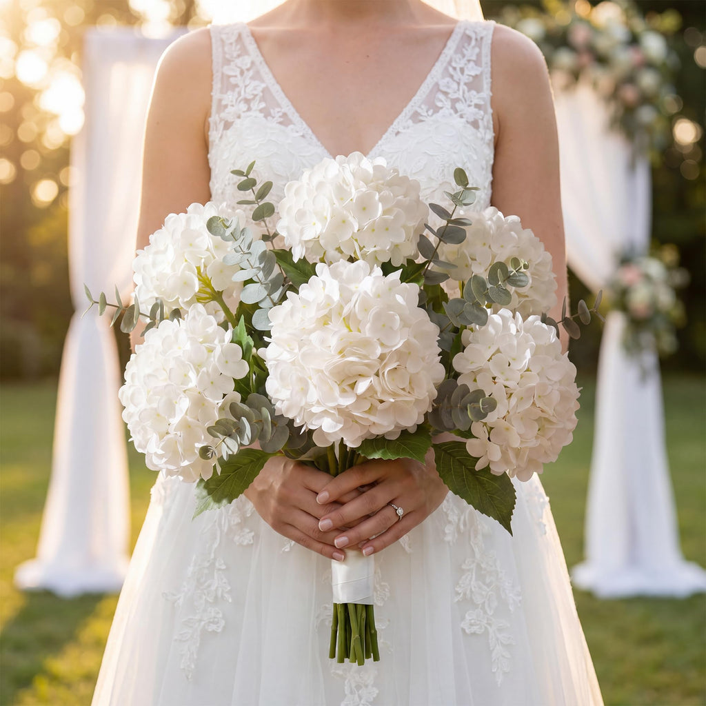 6 Pcs White Artificial with Eucalyptus for Vase