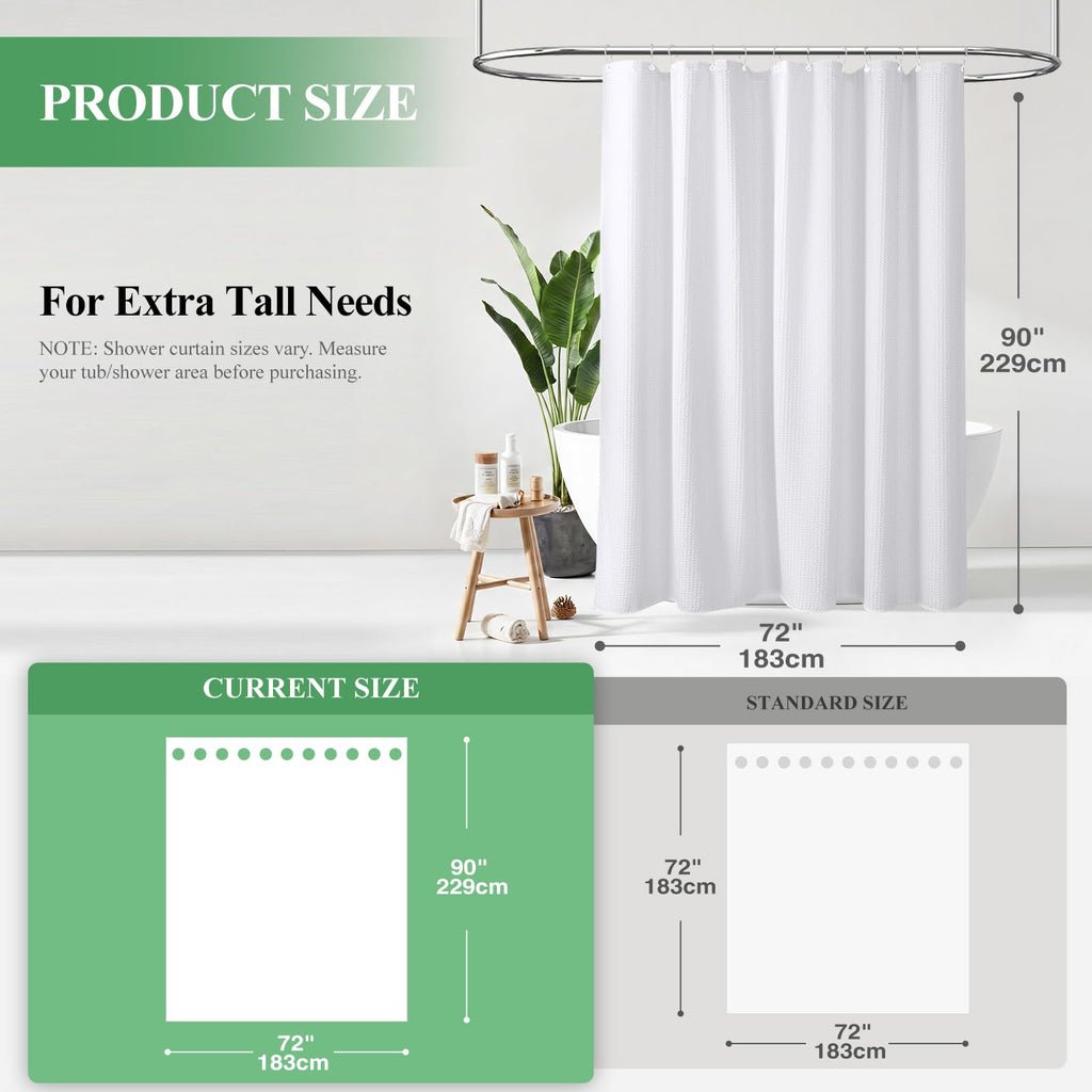 Extra Long Waffle Shower Curtain 256 GSM Fabric 72x90 White