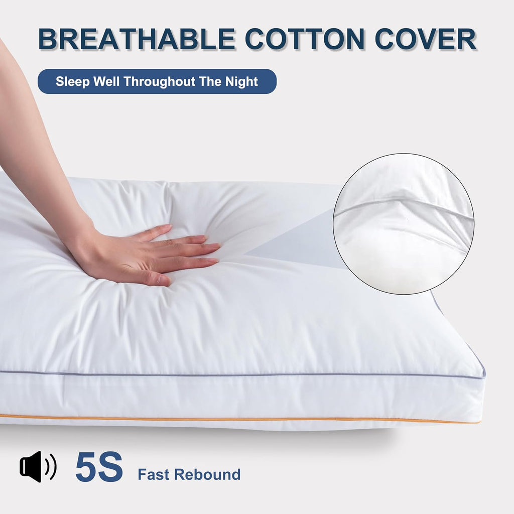 Queen Size Bed Pillows Set of 2, Down Alternative | Soft Pillow, Side Back & Stomach Sleepers, Breathable, 100%