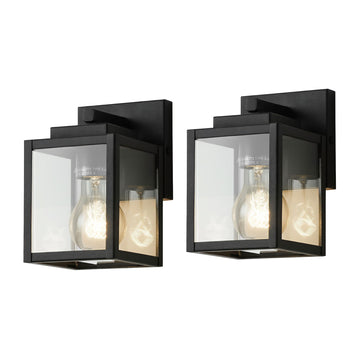 7" Classic Outdoor Wall Sconce 1 Light in Matte Black Rectangular Metal Frame and Clear Glass Shade Waterproof Porch