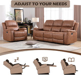 CANMOV Faux Leather Manual Reclining Sofa,3 Seat Recliner Couch Sofa with Overstuffed Arms and Back,Manual Recliner