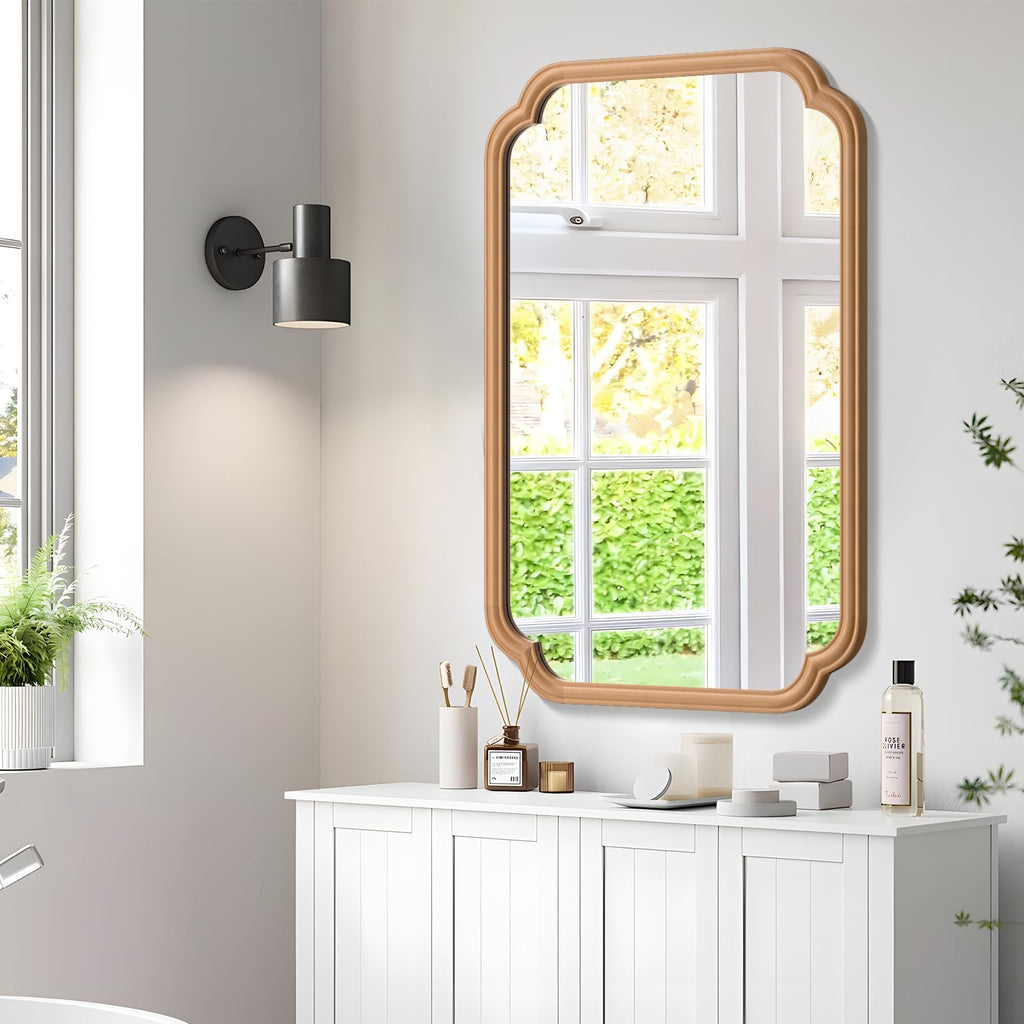Wood Bathroom Mirror for Wall Mounted, 24" x 36" Rustic Bathroom Mirror for Over Sink with Wood Frame Farmhouse