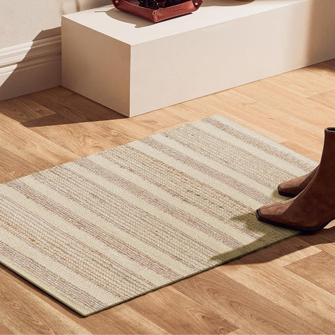 Area Rug Farmhouse 2x3 Feet - Hand Woven Jute Cotton Rug Bohemian Rustic Vintage - Non Slip Floor Ru