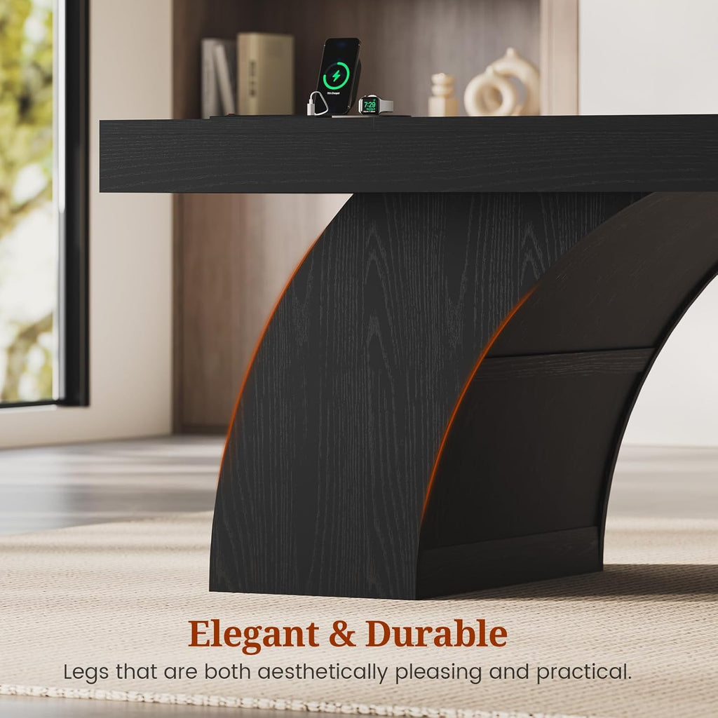 70.9 Inch Executive Desk, Large Office Desk with Power Outlet & Storage Shelves