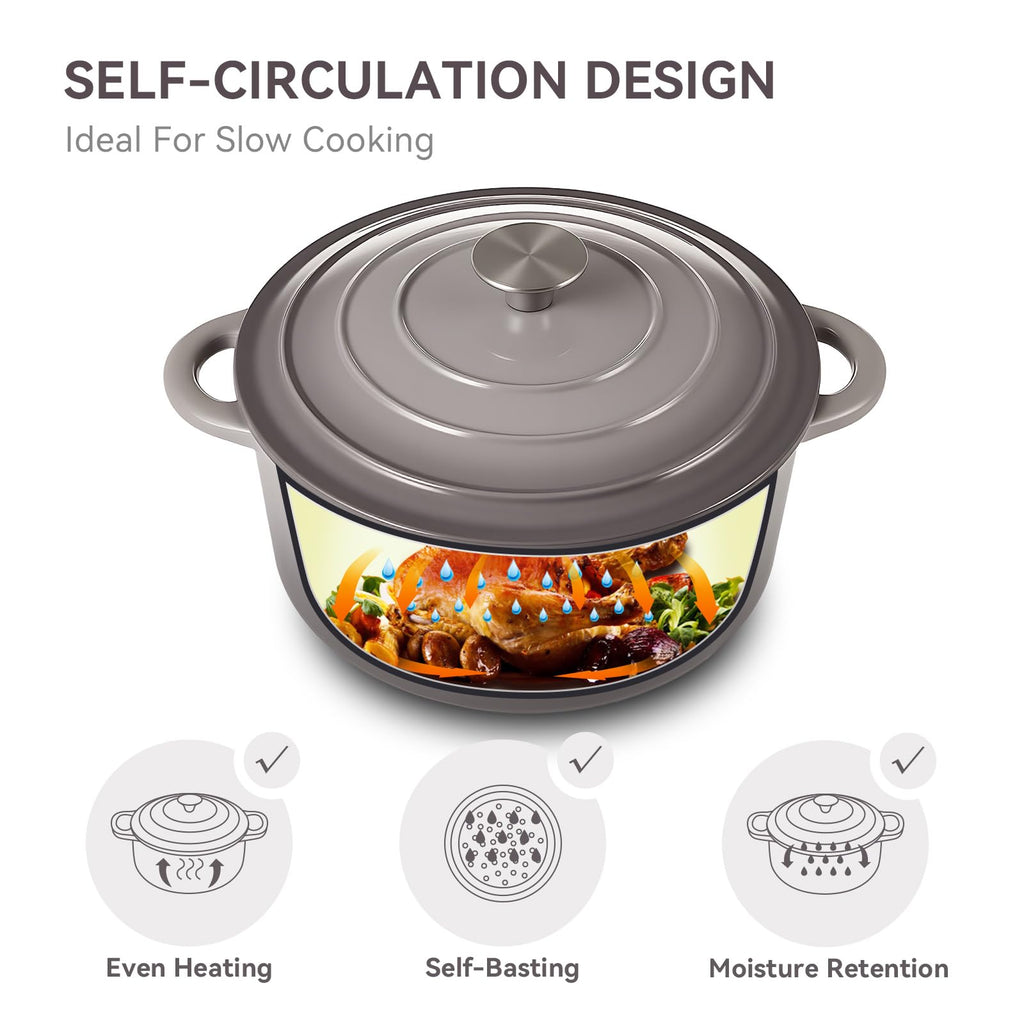 6 Quart Enameled Dutch Oven Pot with Lid, Cast Iron Dutch Oven with Dual Handles for Bread Baking, Cooking, Non-stick
