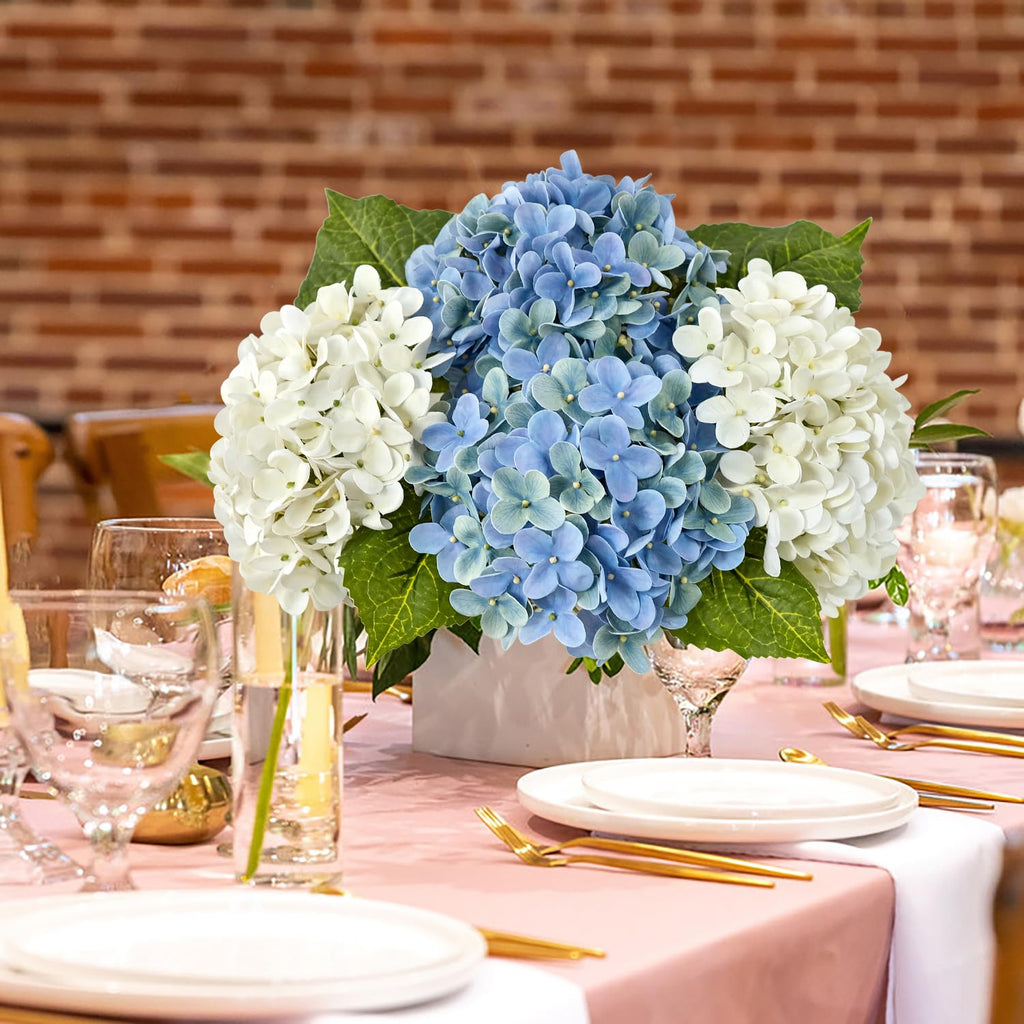4Pcs Artificial, 20" Lifelike Latex Silk Real Touch Faux, Artificial Hydrangeas Bouquet for Wedding Centerpieces
