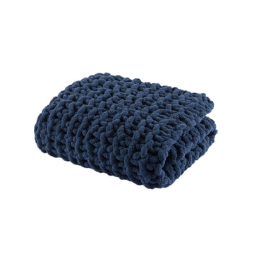 Chenille Chunky Knit Throw Blanket, 50 x 60", Navy Blue