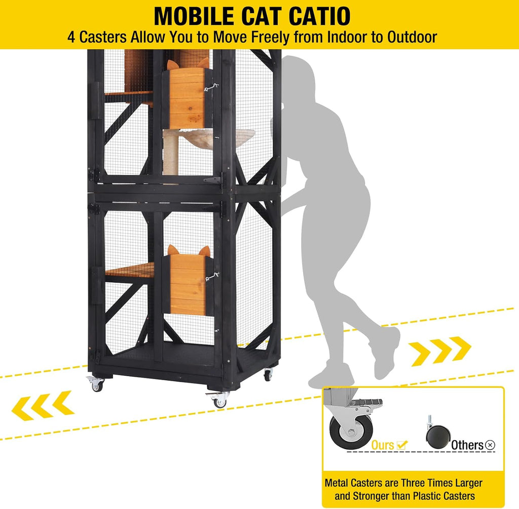 Cat House Window Catio Outdoor Cat Enclosure Mobile Kitty Shelter on Wheels Pet Cage with Resting