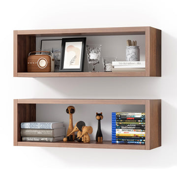 24in Floating Cube Shelves Set of 2, Display Shelves Wall Mount, Decorative Hanging Shelves Living Room Office, (Dark