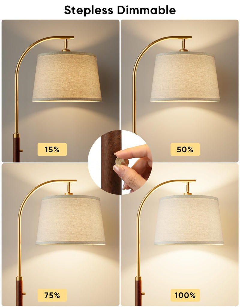 Dimmable Floor Lamp, 65" Tall Metal Standing Lamp with LED Bulb, Mid Century Modern Arc Floor Lamp with Linen Shade