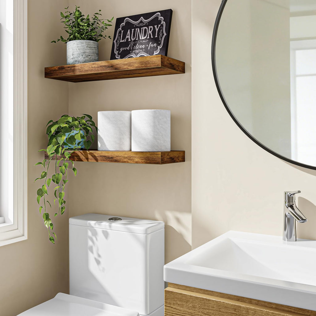 Floating Shelves for Wall Decor (Rustic Brown, Set of 2, 15.7 Inch)