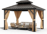 12 x 20 ft Hardtop Gazebo, Heavy Duty Galvanized Aluminum Frame Double Roof Outdoor Pavilion