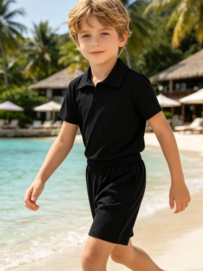 Boys Short Sets Textured Short Sleeve Tshirts Tops and Shorts Summer Outfits Fashion Casual Matching Clothes 8 Pieces