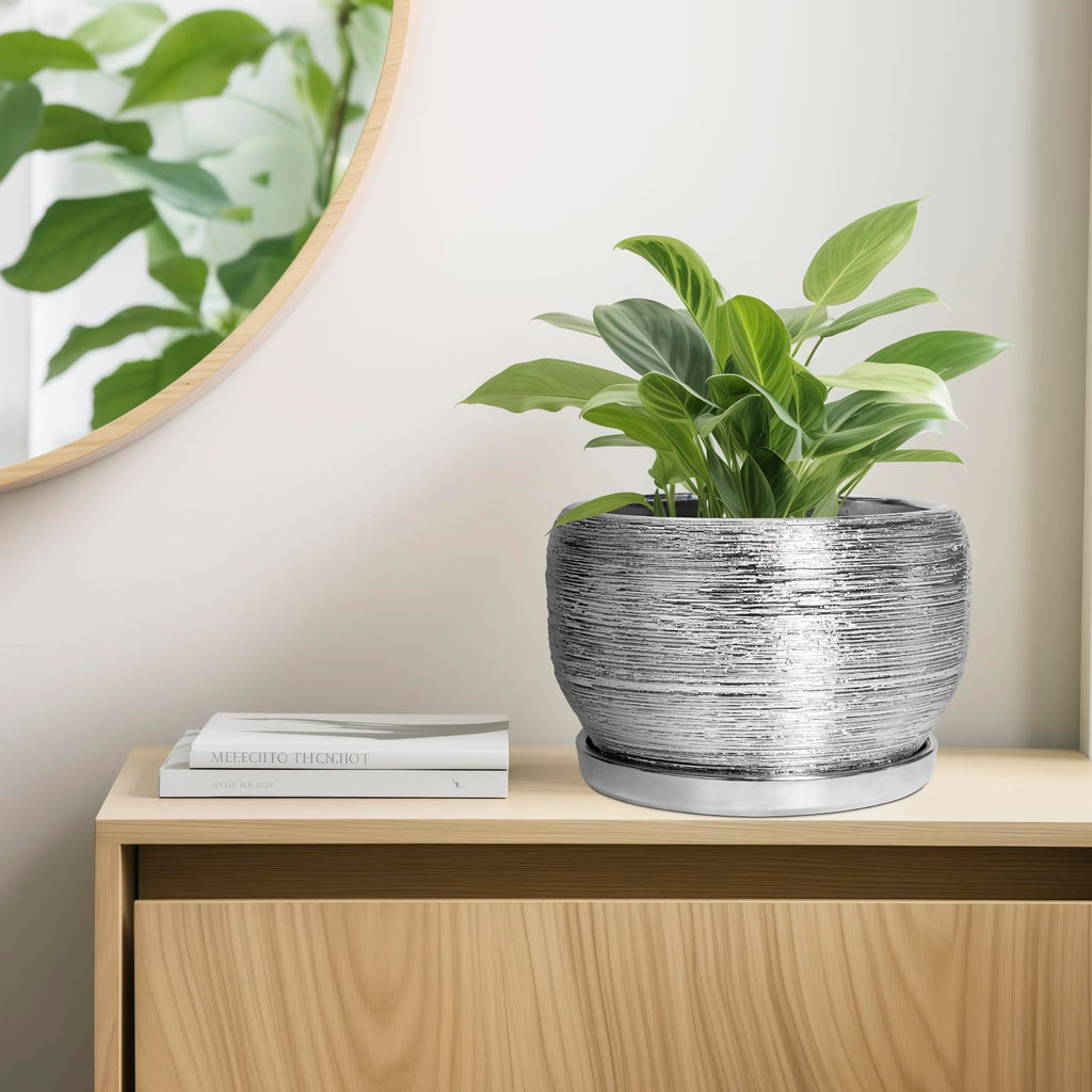 Ceramic Pot for Plants - 10 Inch Planter Indoor, Round Large Planter Outdoor with Drainage Hole and Plant Saucer