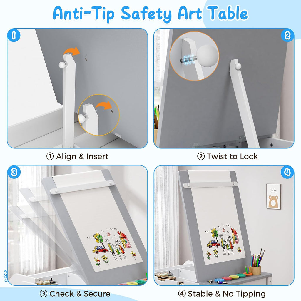 In-1 Kids Art Table and Chairs, Toddler Table and Chair Set, Craft Play Desk for Kids, Convertible Art Easel