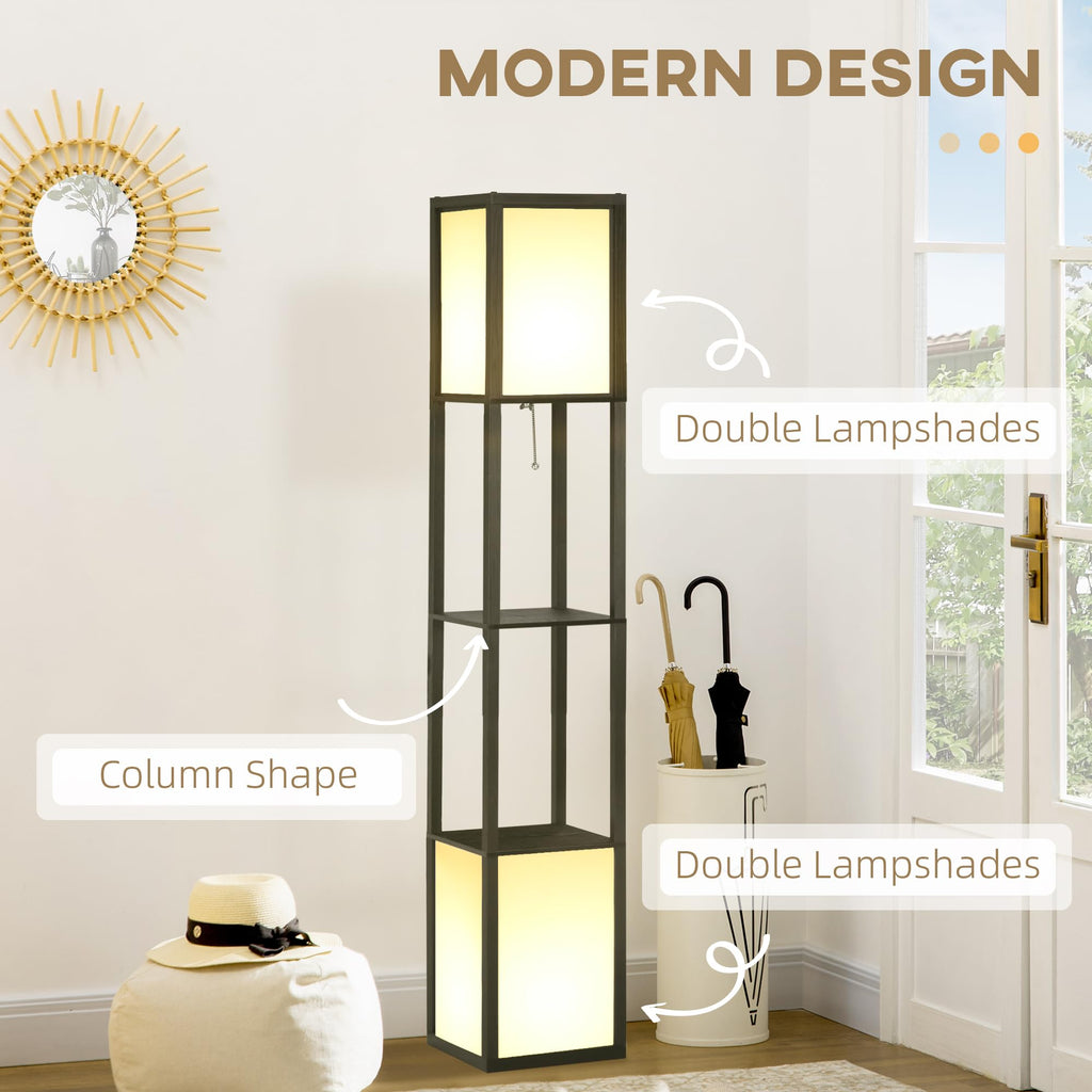 Modern Floor Lamp with Shelves & Dual Ambient Lighting Tall Black