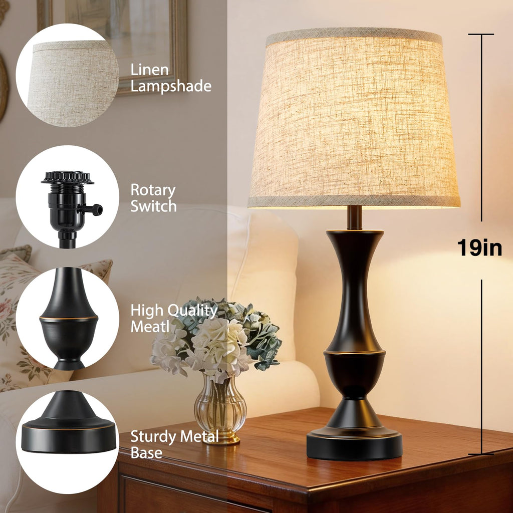 Table Lamp Set of 2, 19" Farmhouse Vintage Bedside Lamps