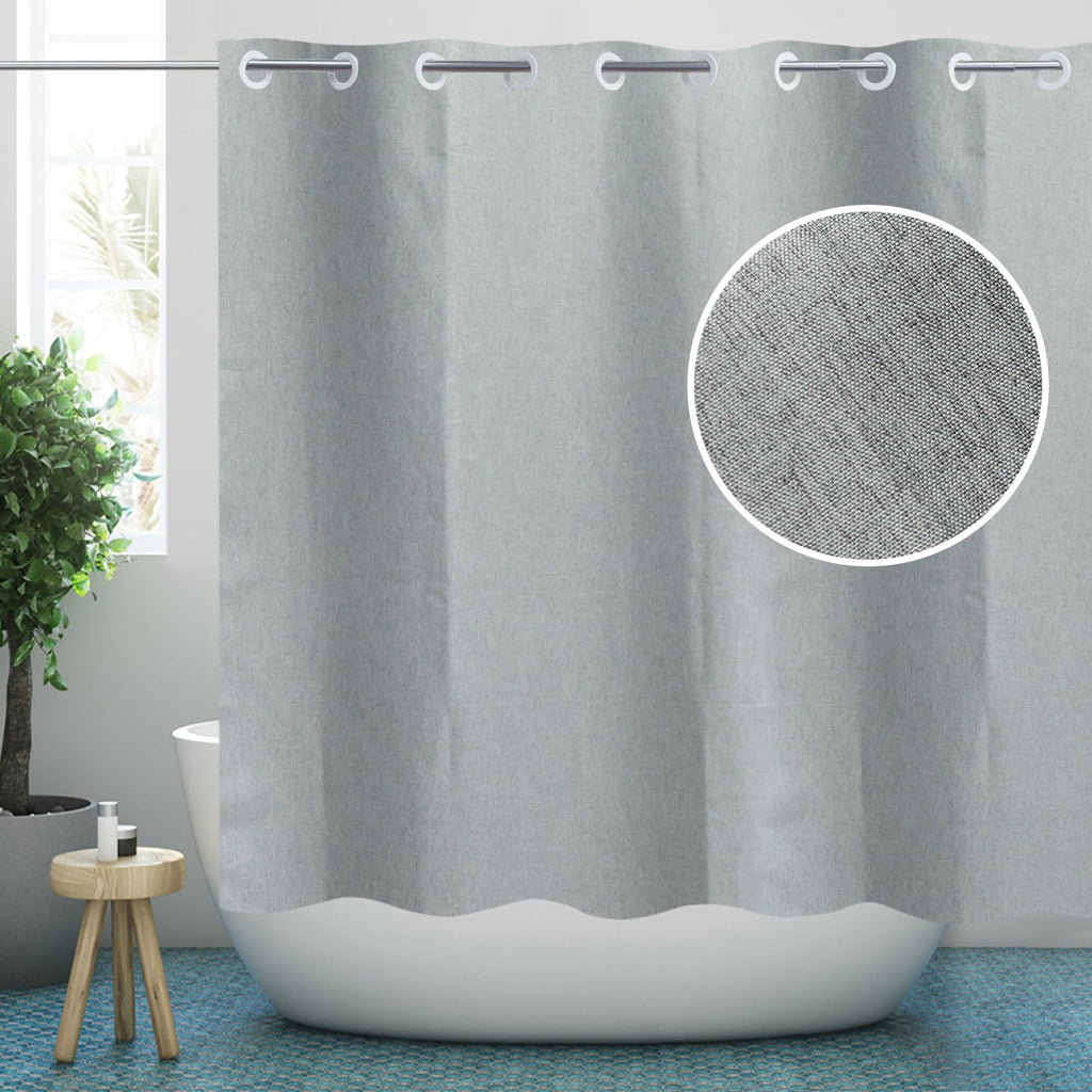 Grey Built in Hooks, Linen Style 72x76" Bathroom Heavy Duty