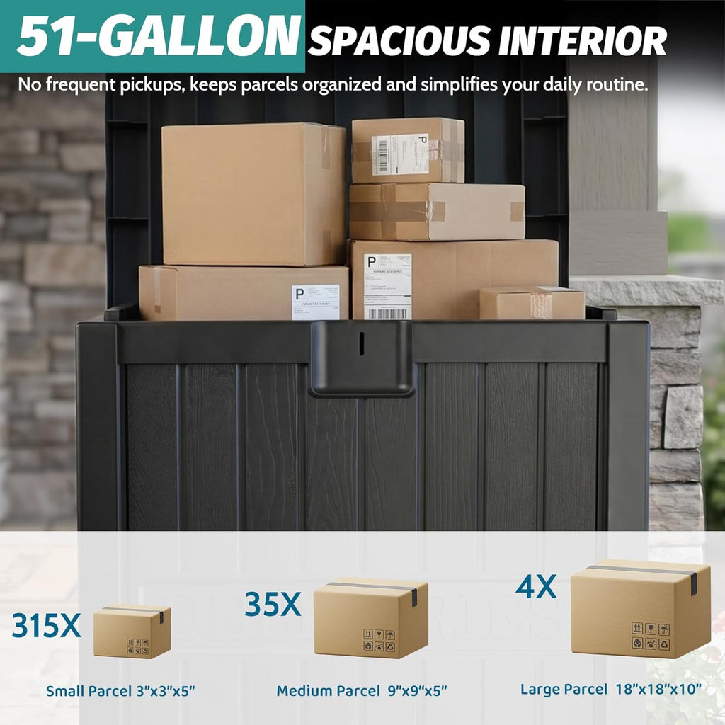 51 Gallon Package Delivery Box Secure Parcel Drop Box, Waterproof Deck Box