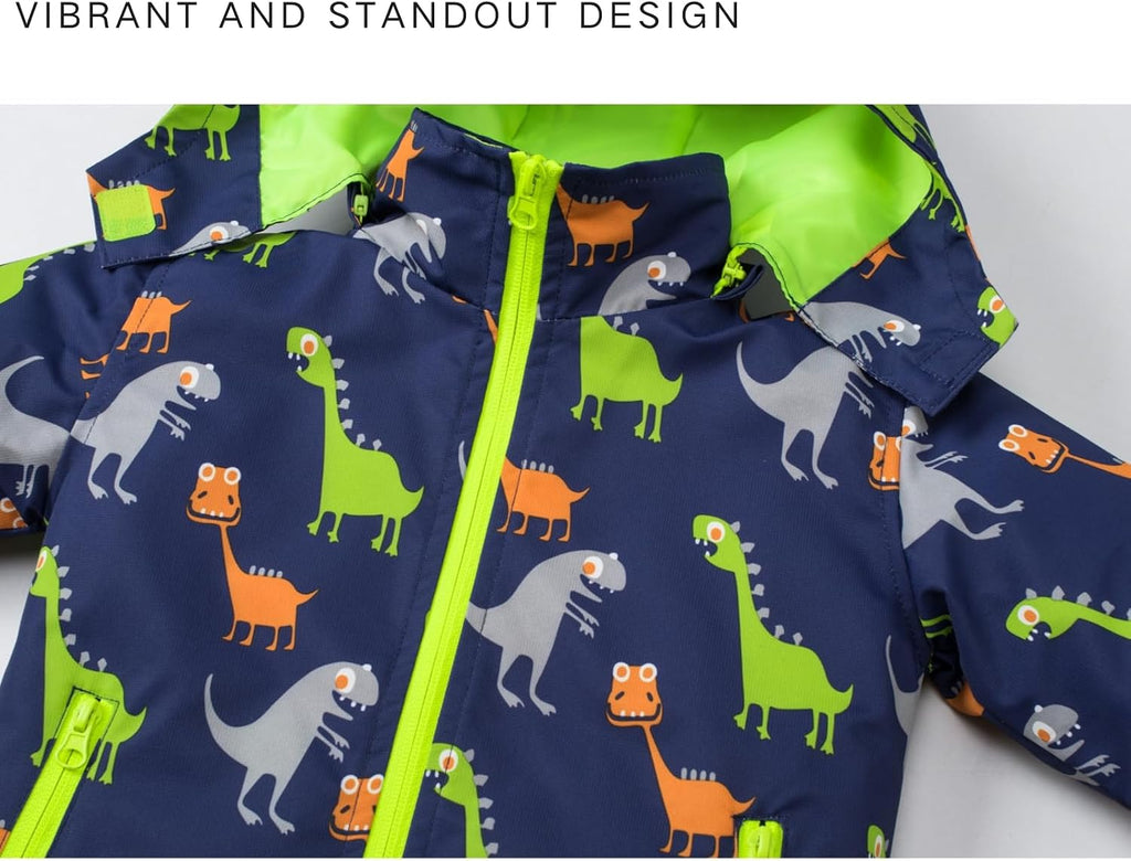 Boys Rain Jacket with Detachable Hood Lightweight Raincoats for Kids