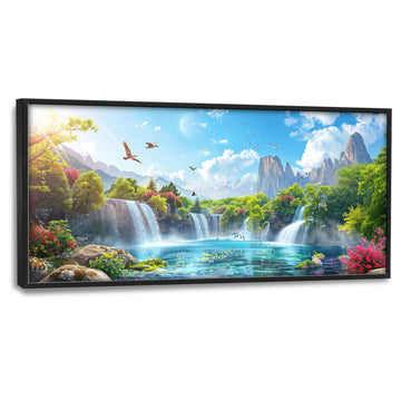 Lake Waterfall Natural Large Wall Art Forest Waterfalls Landscape Framed Canvas Decor Tree Mountain Prints Painting