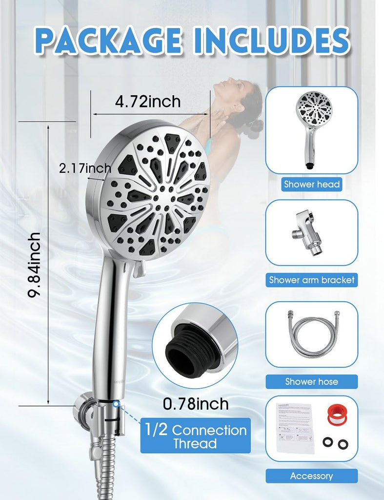 High Pressure Shower Head with Handheld, 10 Spray Modes Hand Held Showerhead, Built-in 2-Mode Power Wash Tub & Pets