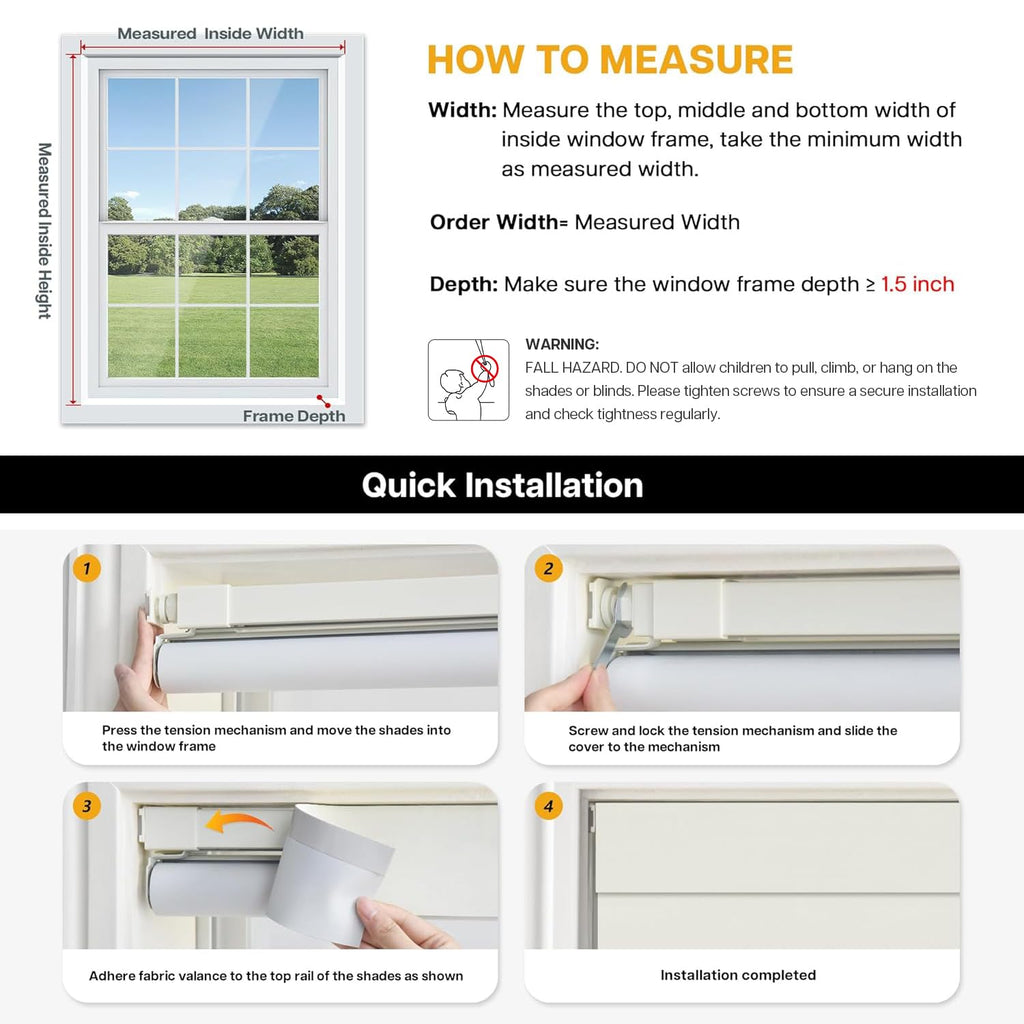 No Drill Blackout Roller Shades, Cream