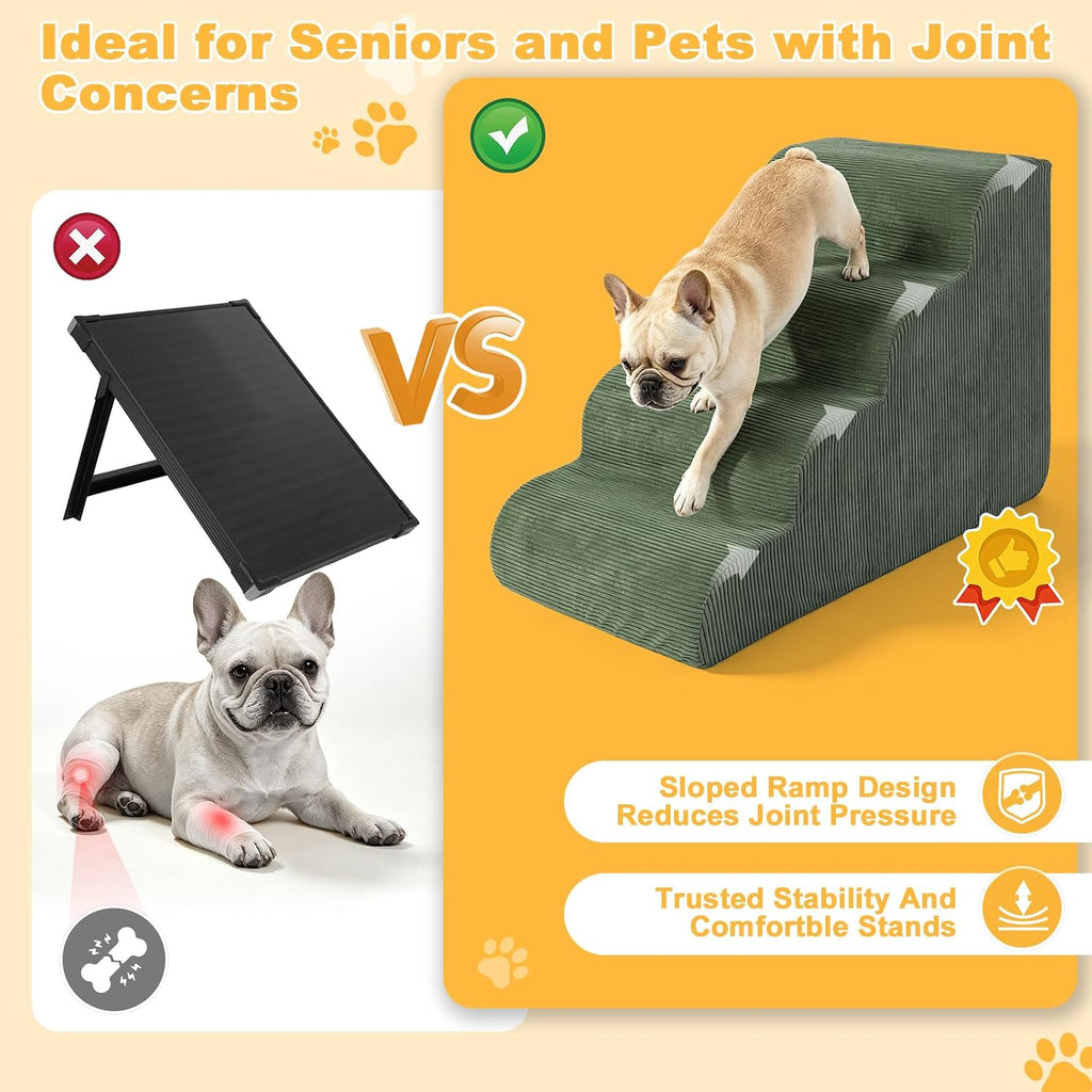 Dog Stairs for Small Dogs 18" H, 4-Step Dog Ramp for Aged and Injured Dogs, Foam Pet Stairs for Cats to Get on Bed