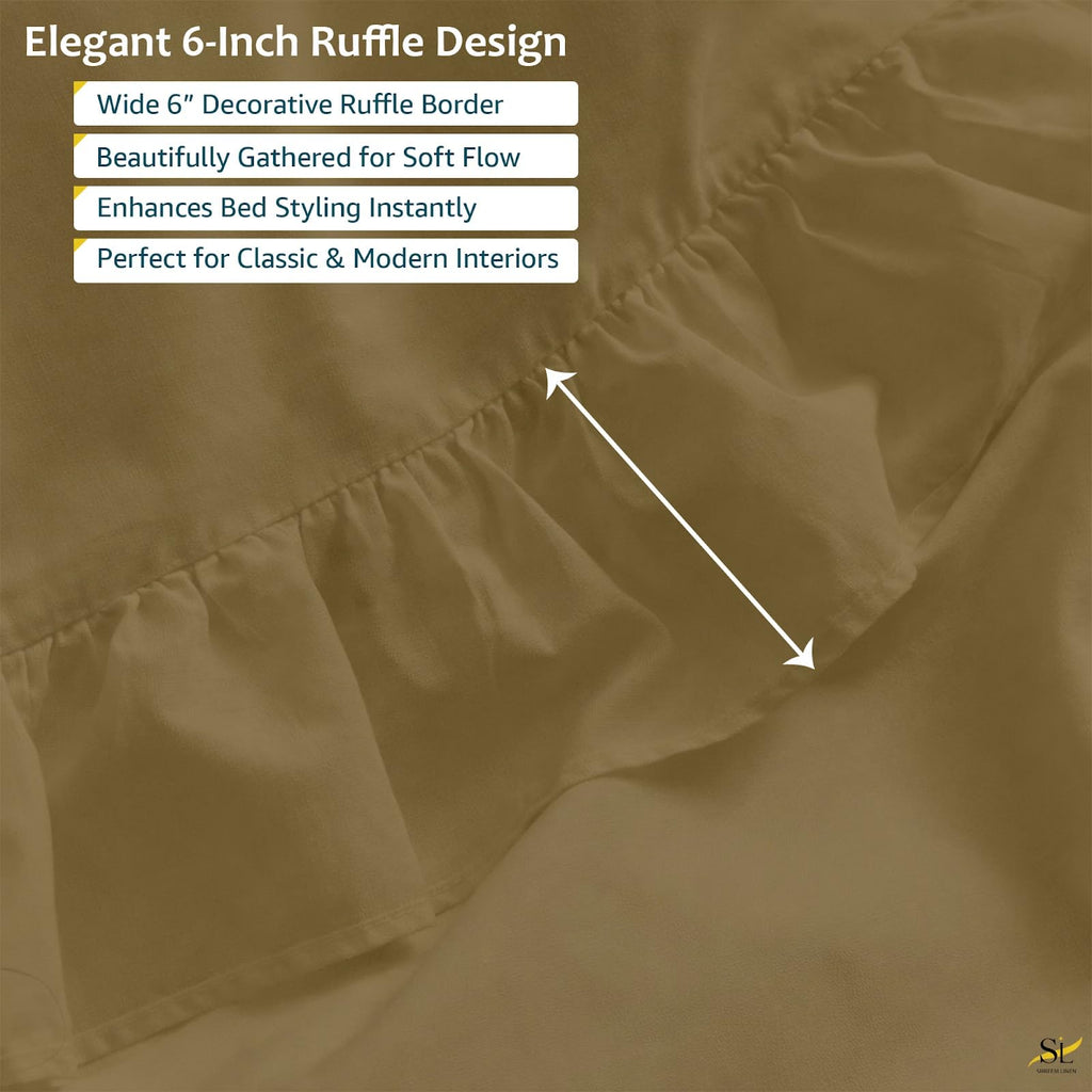 4 Piece Cotton Sheet Set with 6 Inch Ruffle, Soft Breathable Bed Sheets, Smooth Durable Bedding Set