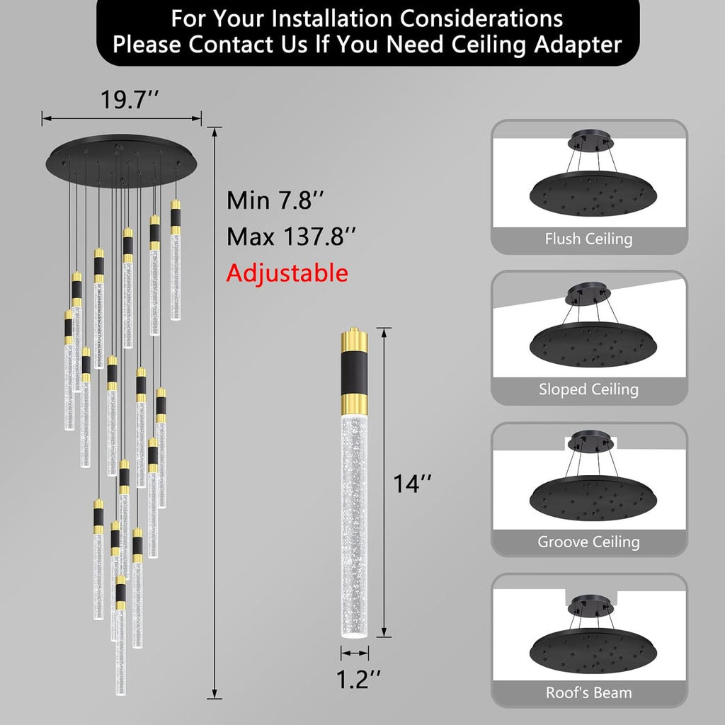 16-Lights 138 Inches Modern Chandelier LED Light Fixtures Adjustable High Ceiling Long Light Chandelier for Hallway Foyer Dimmable Lights with Remote Living Dining Ceiling Pendant Lighting A100-B0D78MRMBH