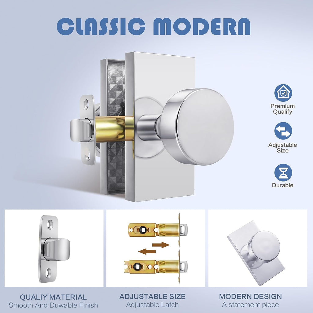 Zinc Alloy Passage Door Knob Non-Locking, Polished Chrome