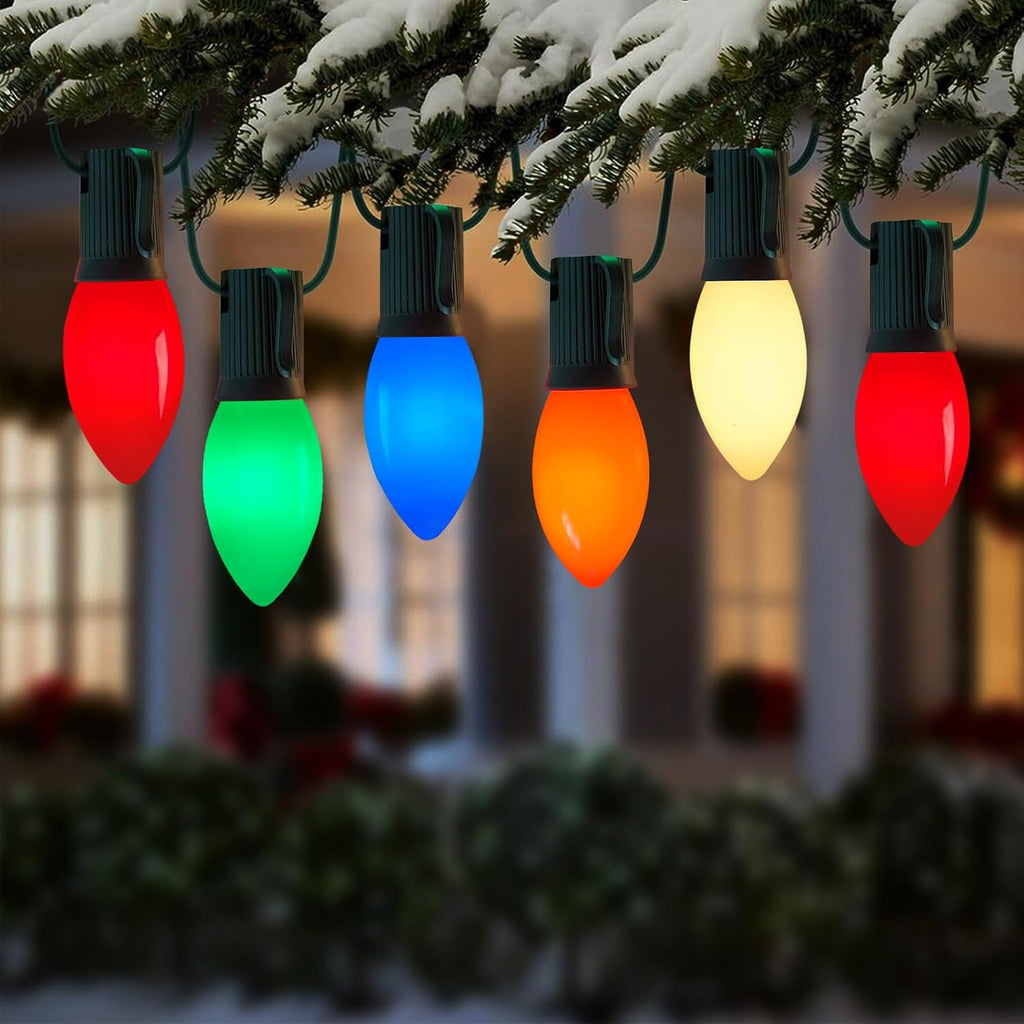 Vintage C9 LED Christmas Lights Outdoor, 25Ft C9 String Lights with 25 LED Ceramic Glass Multicolor Bulbs