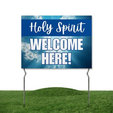 Holy Spirit Welcome Here! Yard Sign by DC | 24"x18" Double Sided Church Garden Sign with 13" Metal Stakes | Outdoor