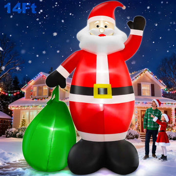 14 Ft by 8.5 Ft Giant Christmas Inflatable Santa Claus with Gift Bag Outdoor Decorations, Lighted Outside Standing