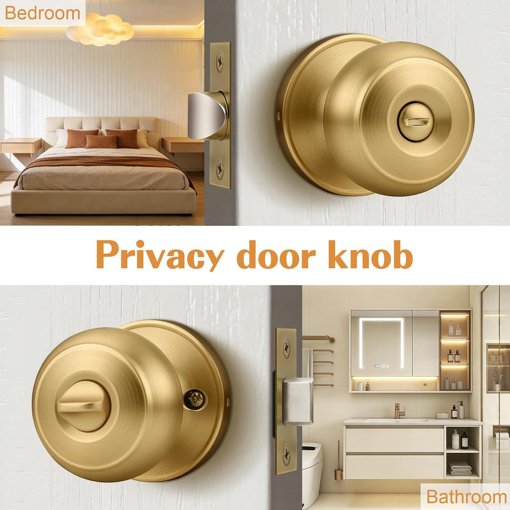 Champagne Bronze Door Knobs Bathroom, Interior Door Knob with Round Ball, Champagne Privacy Door Knob, 1 Pack