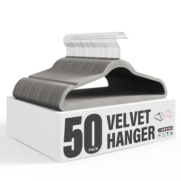 Velvet Hangers 50 Pack, Non-Slip Clothes Hangers with Shoulder Notches, 360° Swivel Hooks, Heavy Duty Coat Suit