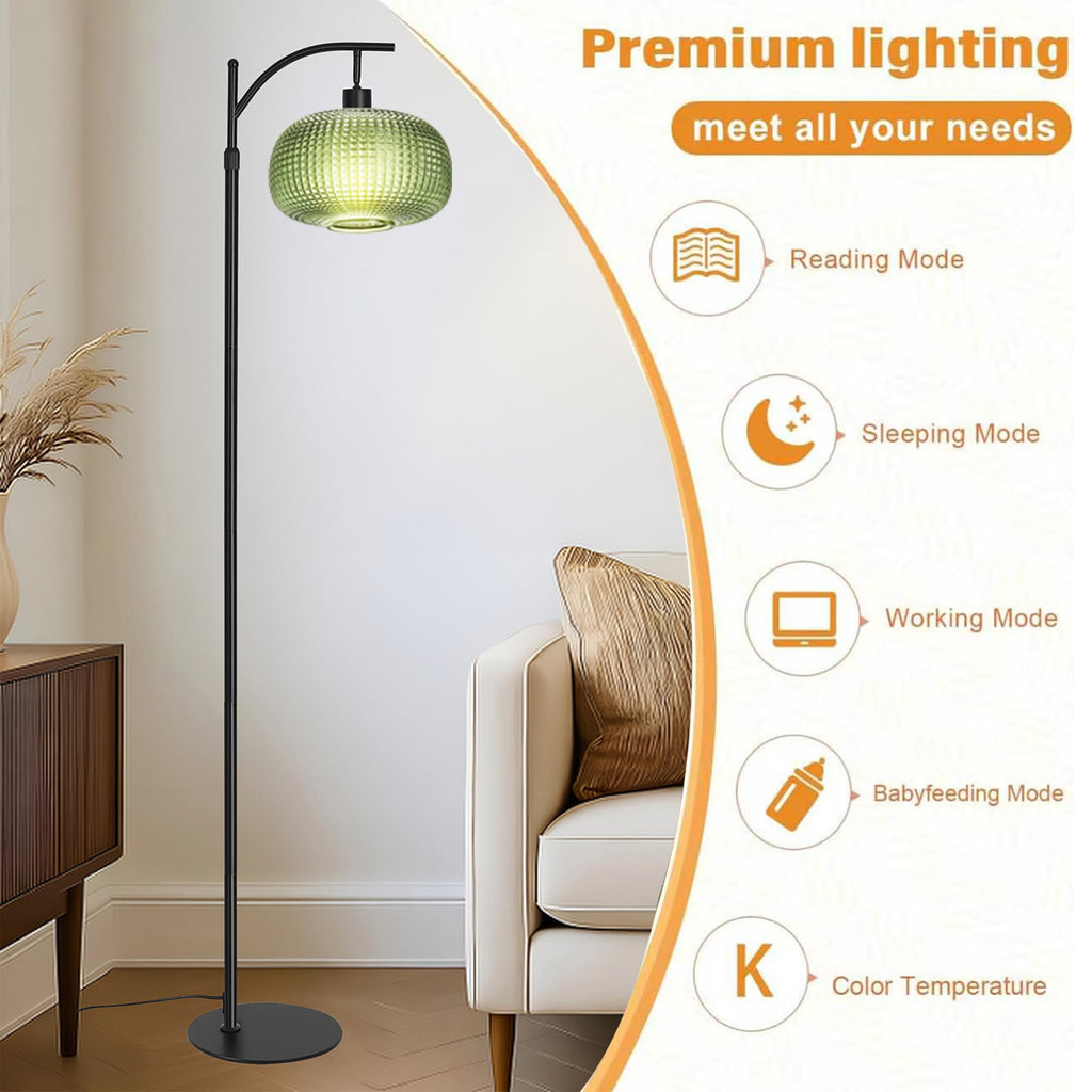 Modern Floor Lamp, Tall Standing Lamp Green Glass Shade