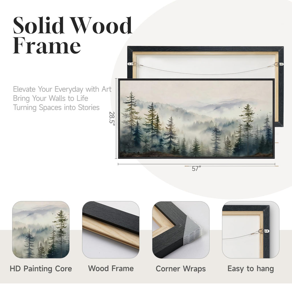 Framed Misty Forest Mountain Landscape Wall Art, 60x30 Inch