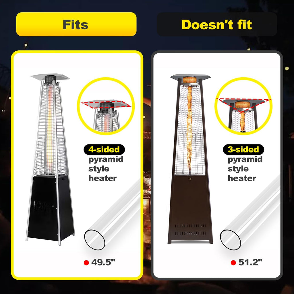 Patio Heater Glass Tube Replacement 49.5′′ Tall 4′′ Diameter with Rubber Ring